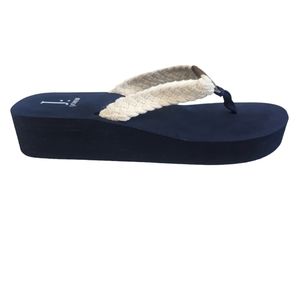 J.Crew Nautical Blue White Woven Rope Platform Wedge Sandal Sz 10